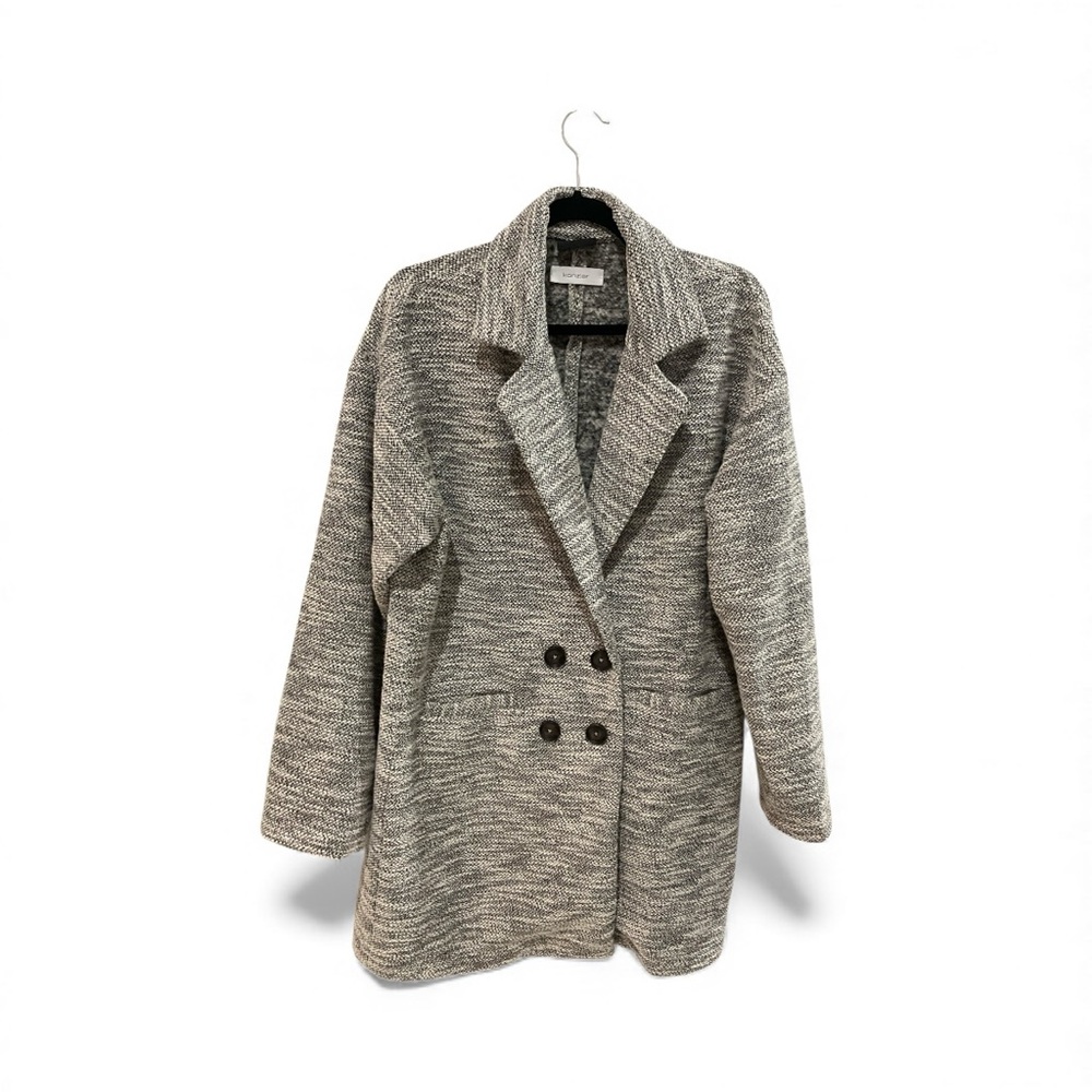 Women's Black and White Textured Long Blazer/Jacket